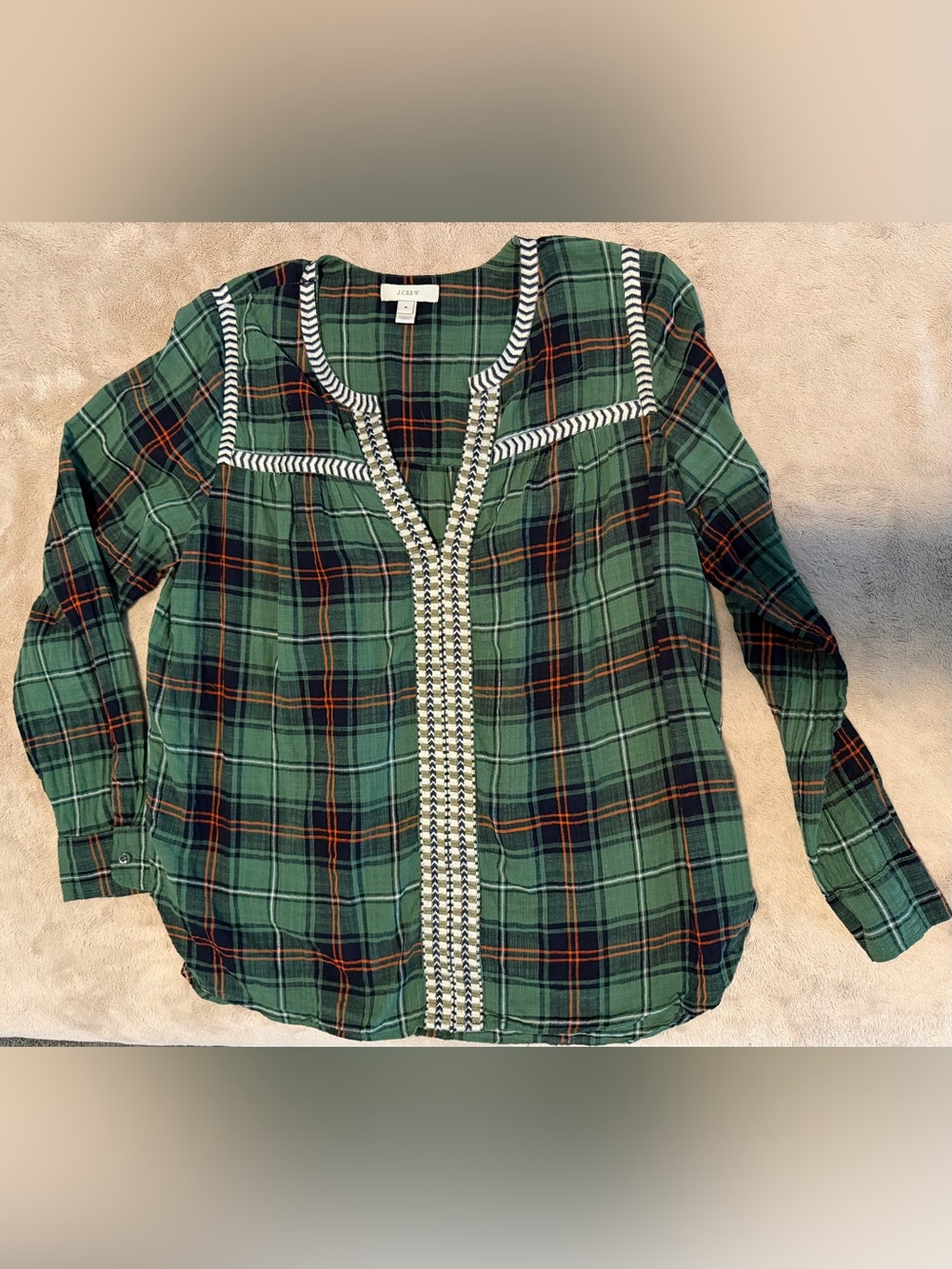 J. Crew Green Plaid Blouse sz 4